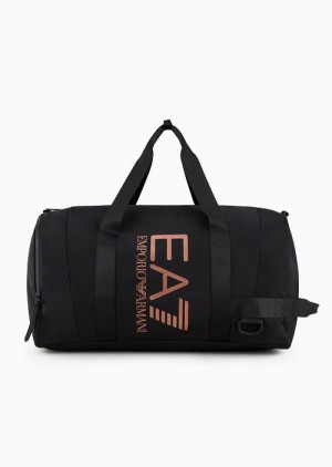 Deep Black Emporio Armani Duffel Bag With Oversized Logo | EA7-SN59687