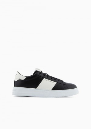 Deep Black Emporio Armani Leather Sneakers With Rubber Details | EA-SN58968