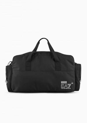 Deep Black Emporio Armani Train Core Recycled Fabric Duffel Bag | EA7-SN59689