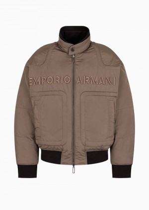 Dove Grey Emporio Armani Reversible Jacket In Lightweight Nylon With Emporio Armani 1981 Embroidery And Piping | EA-SN58208