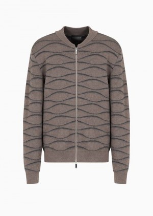 Dove Grey Emporio Armani Two-tone Geometric Jacquard Wool And Alpaca Blend Knit Blouson | EA-SN58186