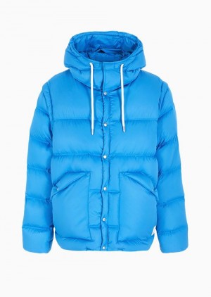 Electric Blue Emporio Armani Asv Capsule Satin Quilted Down Jacket With Hood And Recycled Down | EA-SN58168