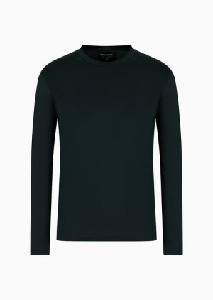 Forest Green Emporio Armani Asv Lyocell-blend Jersey Jumper | EA-SN58619