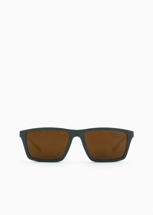 Forest Green Emporio Armani Men’s Rectangular Sunglasses With Interchangeable Lenses | EA-SN59437