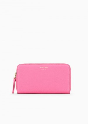 Fuchsia Emporio Armani Deer-print Myea Wallet With Wraparound Zip | EA-SN57637