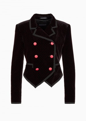 Fuchsia Emporio Armani Double-breasted Short Jacket In Flocked Velvet With Micro Polka Dots | EA-SN56448