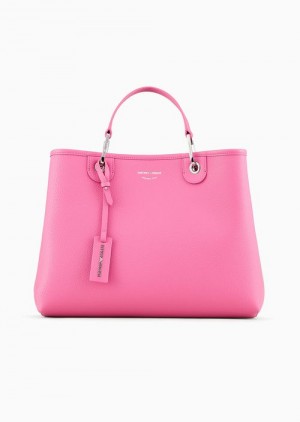 Fuchsia Emporio Armani Medium Myea Shopper Bag With Deer Print | EA-SN57314