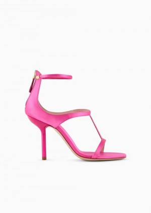 Fuchsia Emporio Armani Satin T-sandals With Stiletto Heels | EA-SN57152