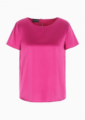 Fuchsia Emporio Armani Silk Satin Blouse | EA-SN56971