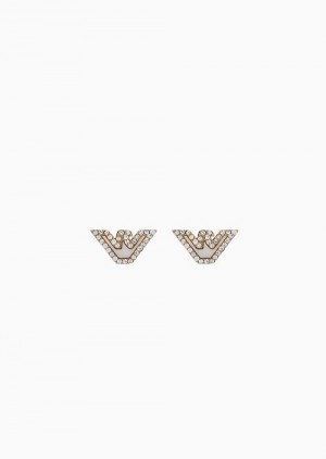 Gold Emporio Armani Gold-tone Stainless Steel Mother Of Pearl Stud Earrings | EA-SN57535