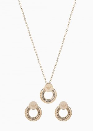 Gold Emporio Armani Gold-tone Stainless Steel Pendant Necklace And Earrings Set | EA-SN57581