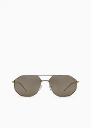 Gold Emporio Armani Irregular-shaped Men’s Sunglasses | EA-SN59405