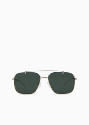 Gold Emporio Armani Men’s Rectangular Sunglasses | EA-SN59477