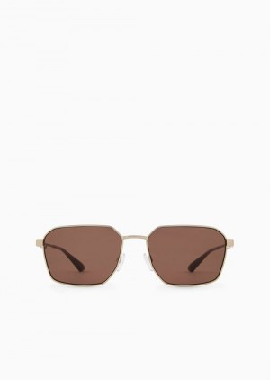 Gold Emporio Armani Men’s Rectangular Sunglasses | EA-SN59486