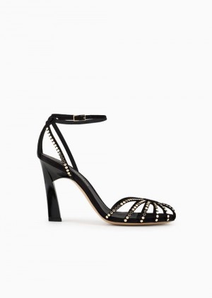 Gold Emporio Armani Suede-heeled Sandals With Flat Studs | EA-SN57154