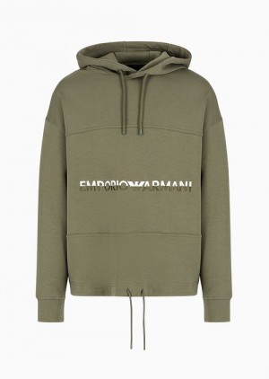 Green Emporio Armani Double-jersey Hooded Sweatshirt With Two-tone Embroidered Logo | EA-SN58511