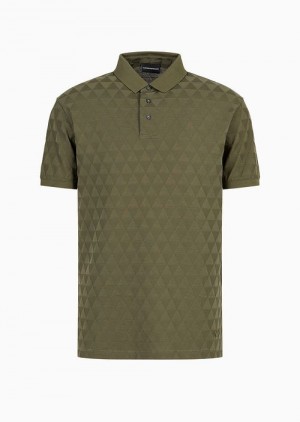 Green Emporio Armani Jersey Polo Shirt With An All-over Jacquard Motif | EA-SN58428