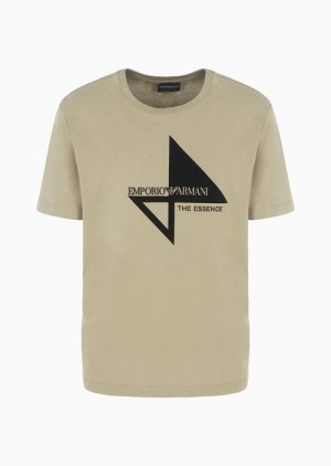 Green Emporio Armani Jersey T-shirt With Flocked Sail Motif And Logo Embroidery | EA-SN58633