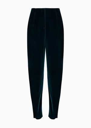 Green Emporio Armani Liquid Velvet High-waisted Trousers With An Oval Leg | EA-SN56857