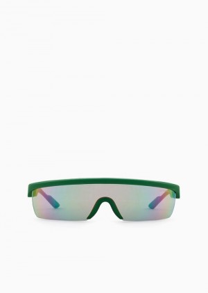 Green Emporio Armani Men’s Rectangular Sunglasses With Interchangeable Lenses | EA-SN59468