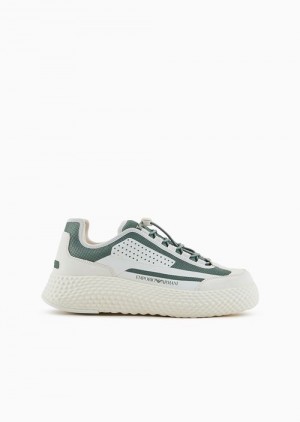 Green Emporio Armani Mesh Sneakers With Nubuck Details | EA-SN57226