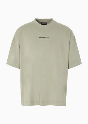 Green Emporio Armani Oversized-fit T-shirt In Heavyweight Jersey With Logo And Cross-over Tape | EA-SN58637