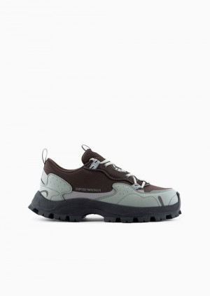 Green Emporio Armani Ripstop Nylon And Mesh Sneakers With Hiking-style Laces | EA-SN59002