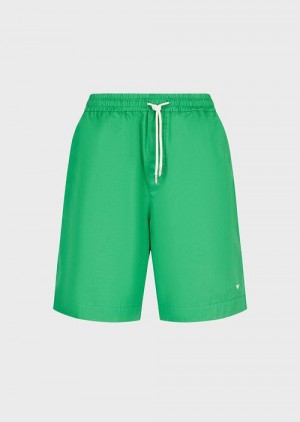 Green Emporio Armani Sustainable Collection Organic-twill Oversized Drawstring Board Shorts | EA-SN58354