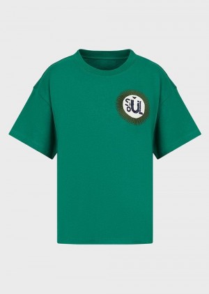 Green Emporio Armani Sustainable Collection Organic American Jersey T-shirt With Patch | EA-SN57056