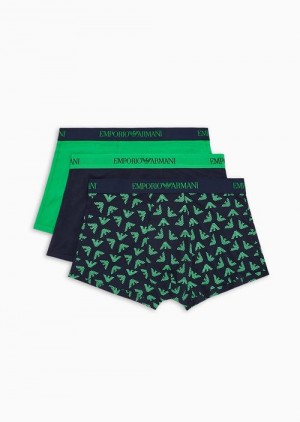 Green Emporio Armani Three-pack Of Pure Cotton Boxer Briefs | EA-SN58796