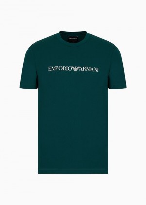 Green Logo Emporio Armani Pima-jersey T-shirt With Logo Print | EA-SN58706