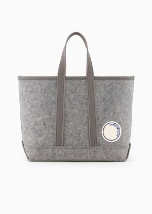 Grey Emporio Armani Asv Capsule Felt Cloth Shopper Bag With Patch | EA-SN59098