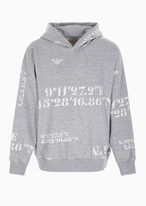 Grey Emporio Armani Asv Capsule Hooded Sweatshirt In Organic Jersey With All-over Coordinates | EA-SN58480