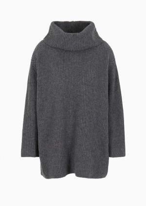 Grey Emporio Armani Asv Oversized Cowl-neck Jumper In Cob-stitch Virgin Wool | EA-SN56649