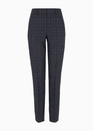 Grey Emporio Armani Check MéLange Wool-blend Cigarette Trousers | EA-SN56826