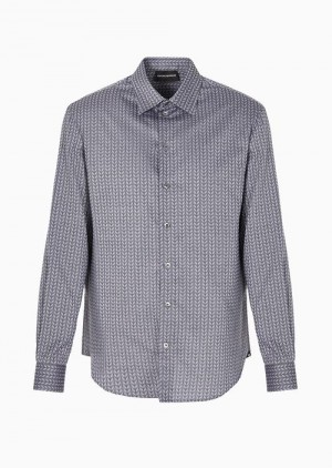 Grey Emporio Armani Classic-collar Shirt With All-over Chevron Jacquard Pattern | EA-SN57917