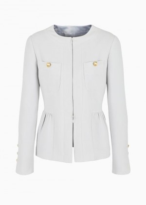 Grey Emporio Armani Double-breasted Jacket In Seersucker With Belt | EA-SN56485