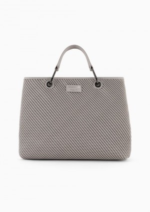 Grey Emporio Armani Embossed Nappa Leather-effect Medium Myea Shopper Bag | EA-SN57323