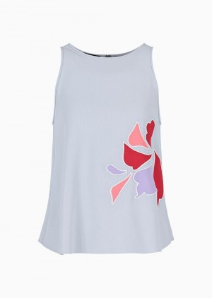 Grey Emporio Armani Envers-satin Top With Petal Inlay | EA-SN56932