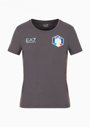 Grey Emporio Armani Fisi Collection Stretch-cotton T-shirt | EA7-SN59652