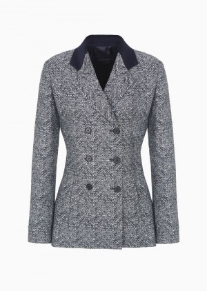 Grey Emporio Armani Icon Double-breasted Blazer In A Chevron Wool Blend | EA-SN56443