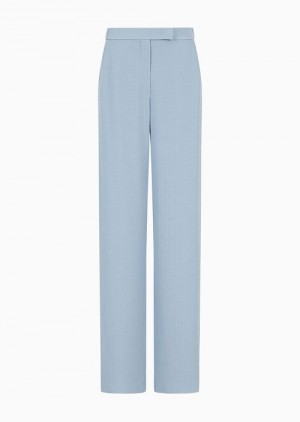 Grey Emporio Armani Icon Frisottino Palazzo Trousers With Jacquard Micro-check Motif | EA-SN56845