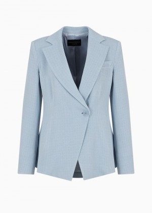 Grey Emporio Armani Icon Frisottino Single-breasted Jacket With Jacquard Micro-check Motif | EA-SN56456