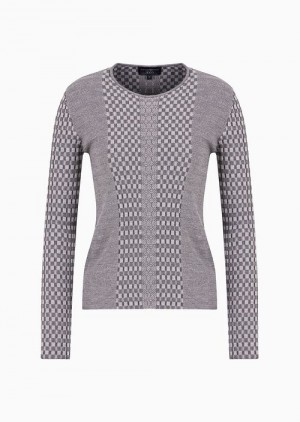 Grey Emporio Armani Icon Plated Wool-blend Jumper With Ribbed Check | EA-SN56670