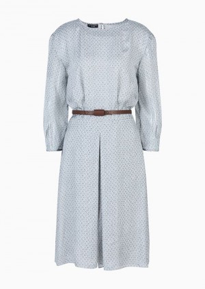 Grey Emporio Armani Icon Silk Chiffon Dress With Knitwear-effect Print And Belt | EA-SN56515