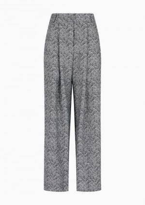 Grey Emporio Armani Icon Trousers With Darts In A Chevron Wool Blend | EA-SN56838