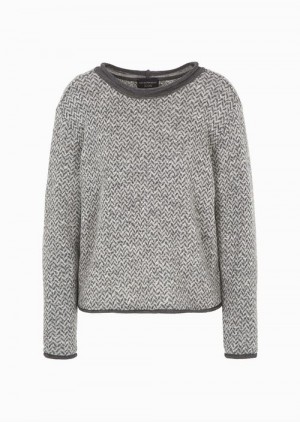 Grey Emporio Armani Icon Virgin-wool Herringbone Jacquard Jumper | EA-SN56671