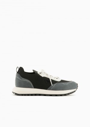 Grey Emporio Armani Knit Sneakers With Suede Details | EA-SN58923