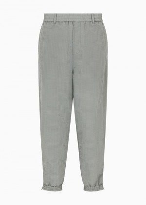 Grey Emporio Armani Light Nylon Seersucker Trousers With Stretch Hem And Zip | EA-SN58418