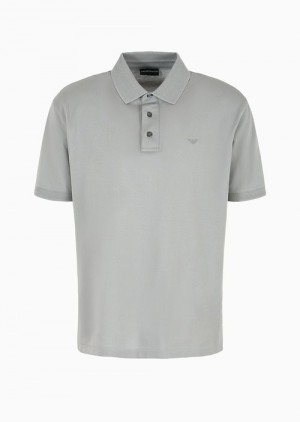 Grey Emporio Armani Mercerized Piqué Polo Shirt With Chevron Trim | EA-SN58455